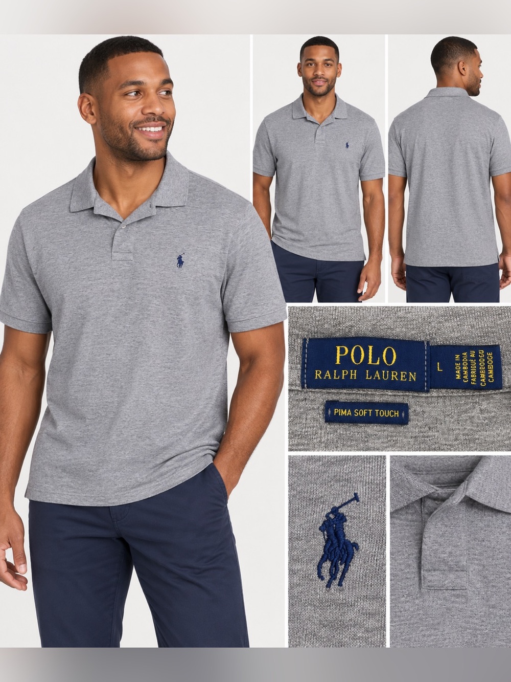 Polo Ralph Lauren Men’s Pima Soft Touch Gray Polo Shirt Size Large L